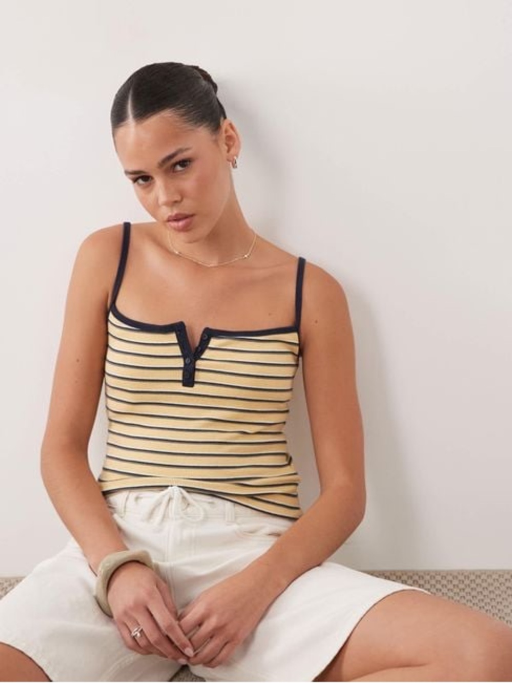 Abercrombie & Fitch Henley Tank Top - Yellow/Navy